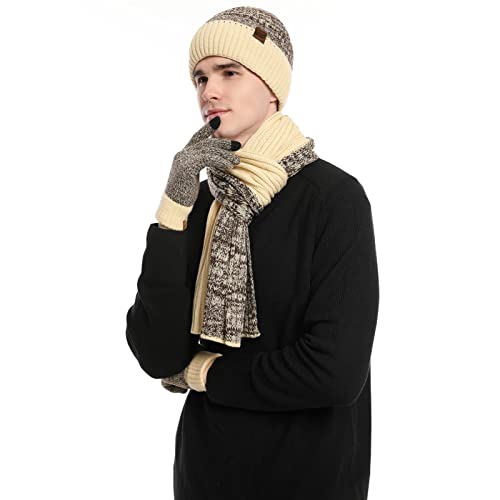 INSISMY. Knitted  Men's Hat, Scarf and Touch Screen Gloves Set