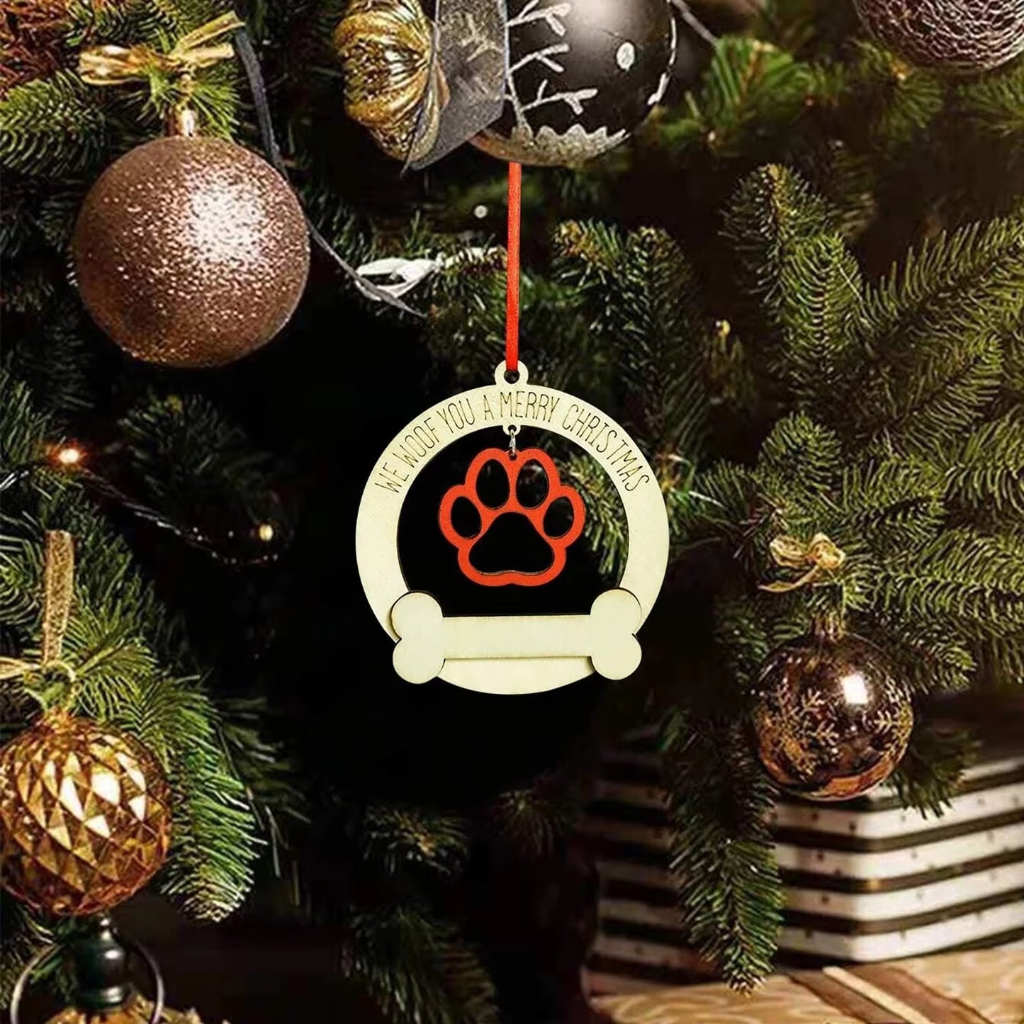 Christmas Wooden Dog Paw Ornament 