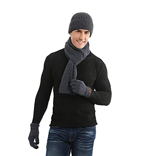 INSISMY. Knitted  Men's Hat, Scarf and Touch Screen Gloves Set