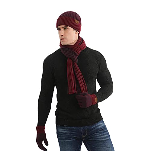 INSISMY. Knitted  Men's Hat, Scarf and Touch Screen Gloves Set