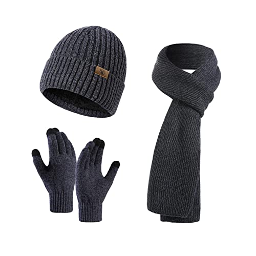 INSISMY. Knitted  Men's Hat, Scarf and Touch Screen Gloves Set