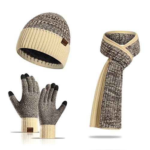 INSISMY. Knitted  Men's Hat, Scarf and Touch Screen Gloves Set