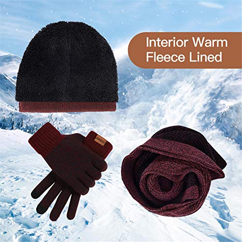 INSISMY. Knitted  Men's Hat, Scarf and Touch Screen Gloves Set