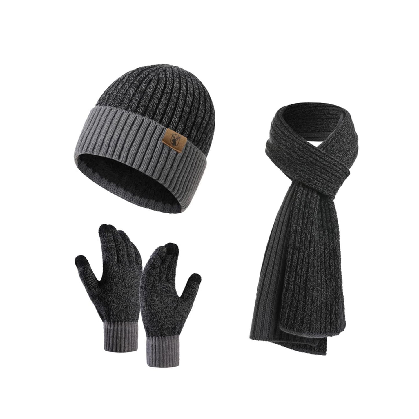 INSISMY. Knitted  Men's Hat, Scarf and Touch Screen Gloves Set