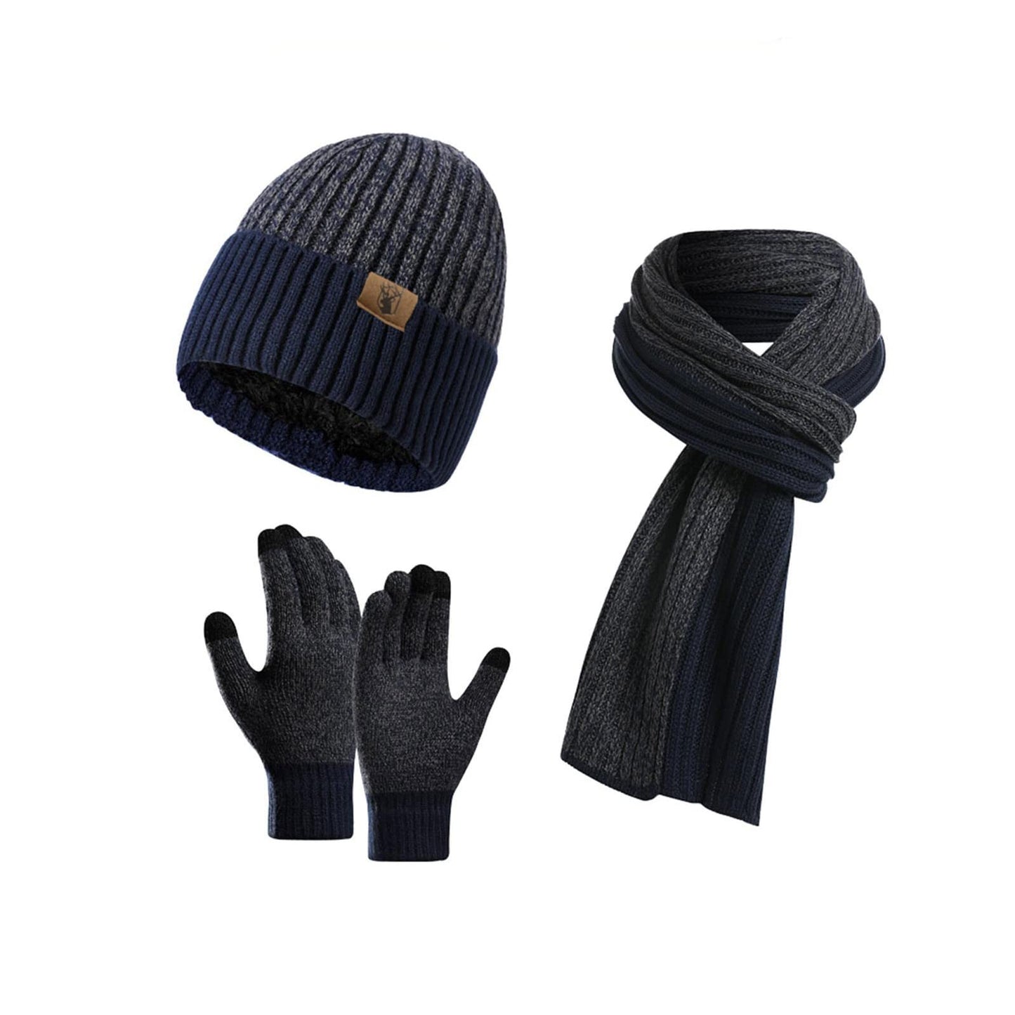 INSISMY. Knitted  Men's Hat, Scarf and Touch Screen Gloves Set