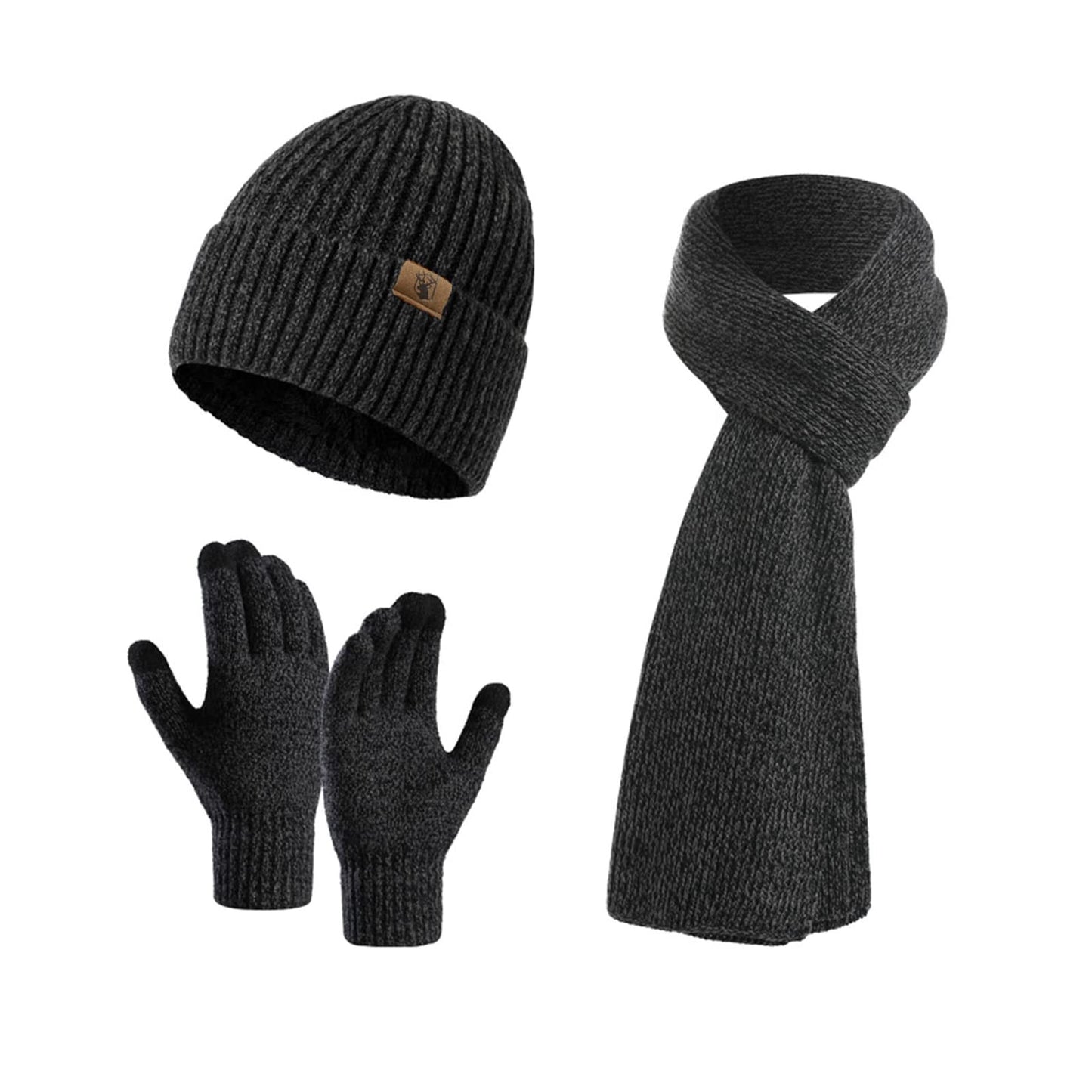 INSISMY. Knitted  Men's Hat, Scarf and Touch Screen Gloves Set