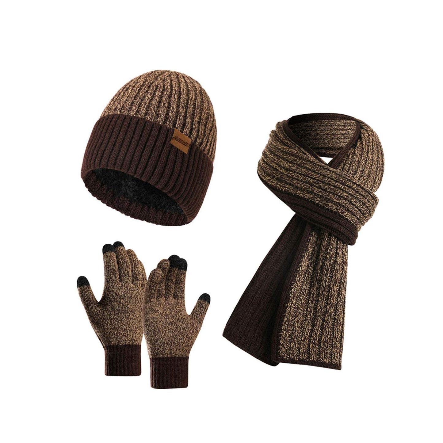 INSISMY. Knitted  Men's Hat, Scarf and Touch Screen Gloves Set