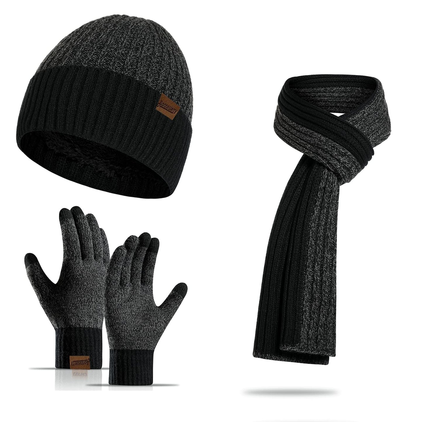 INSISMY. Knitted  Men's Hat, Scarf and Touch Screen Gloves Set