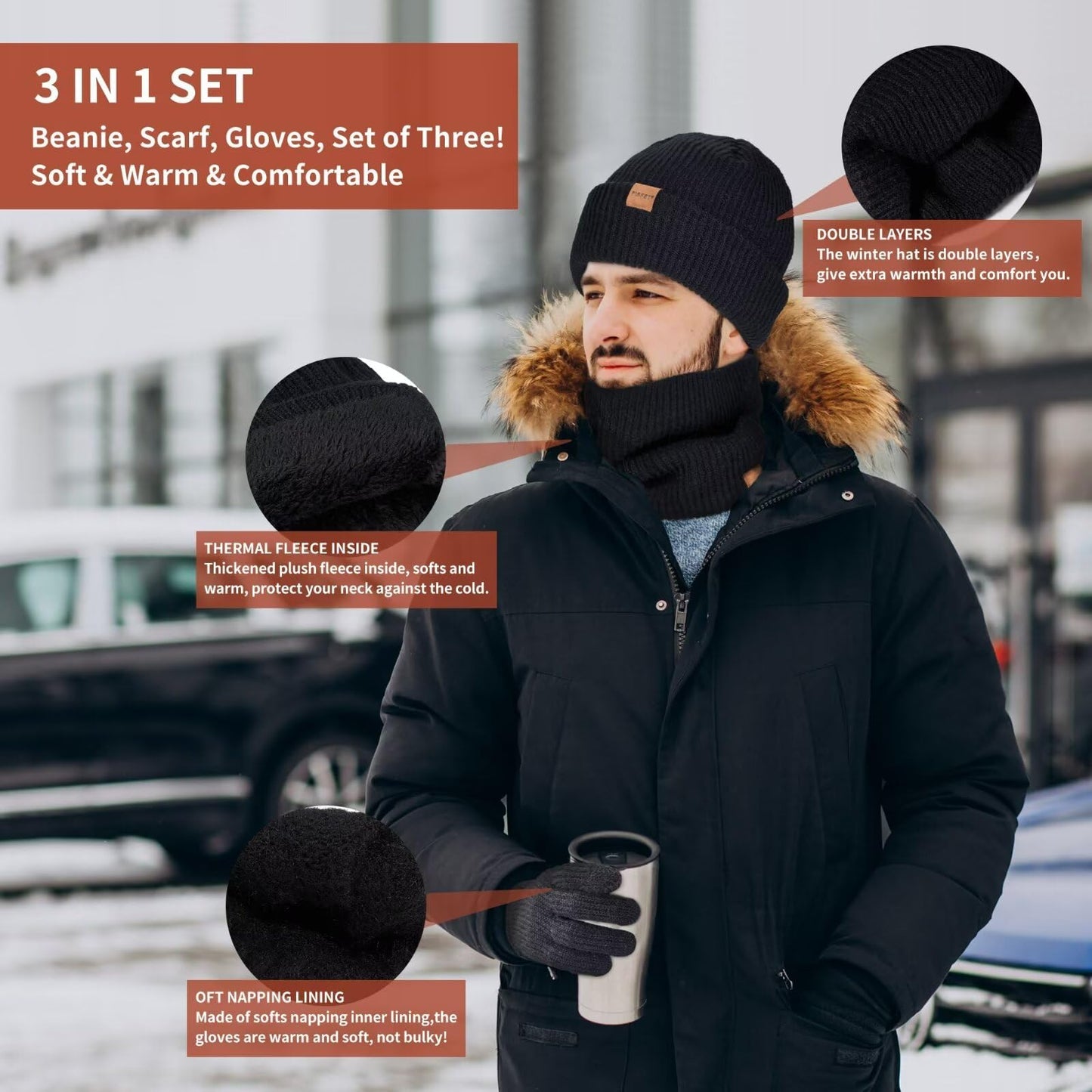 FISFET Knited Unisex Winter Set: Hat, Scarf, Gloves Set