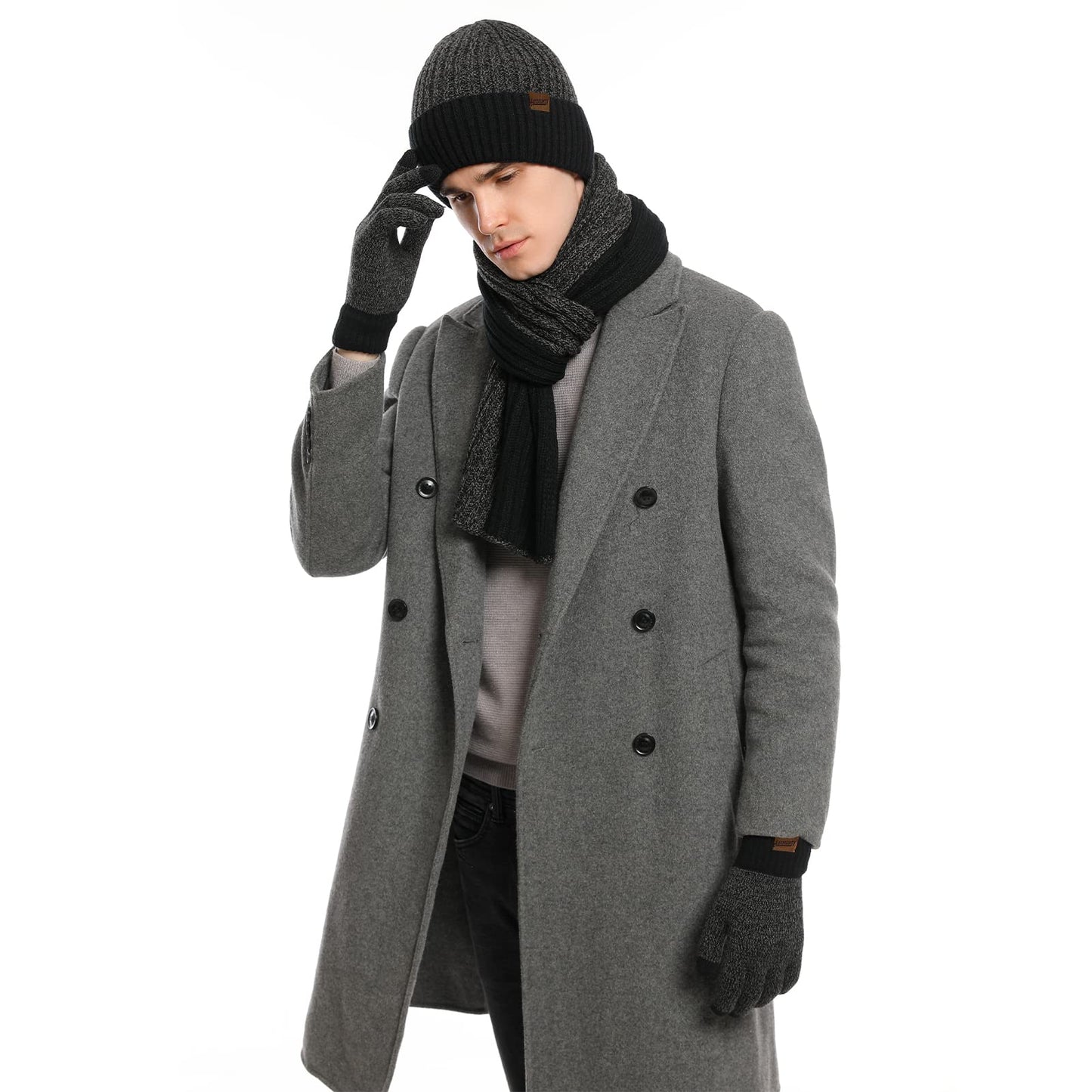 INSISMY. Knitted  Men's Hat, Scarf and Touch Screen Gloves Set