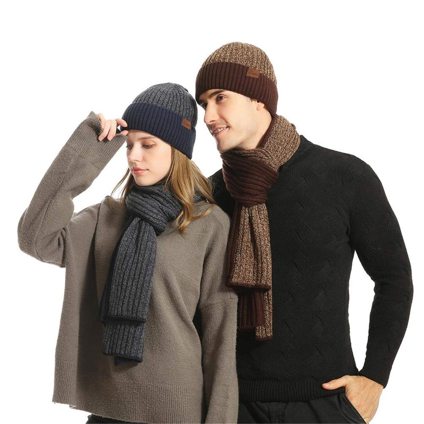 INSISMY. Knitted  Men's Hat, Scarf and Touch Screen Gloves Set