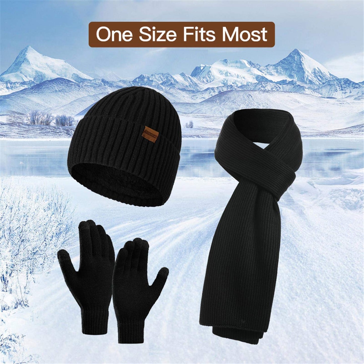 INSISMY. Knitted  Men's Hat, Scarf and Touch Screen Gloves Set