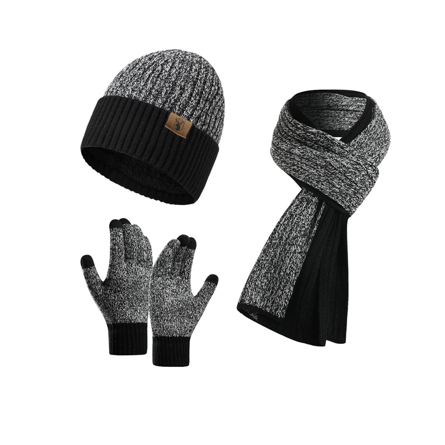 INSISMY. Knitted  Men's Hat, Scarf and Touch Screen Gloves Set