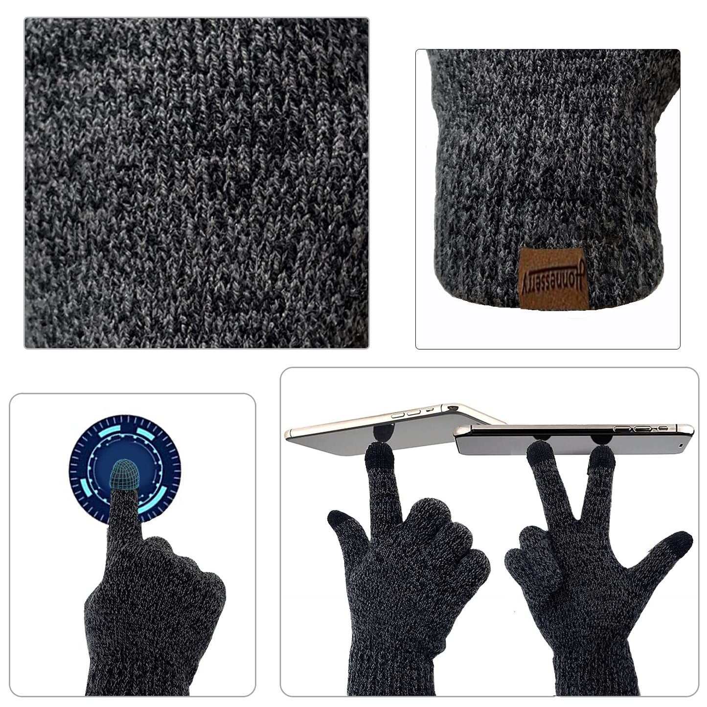 INSISMY. Knitted  Men's Hat, Scarf and Touch Screen Gloves Set