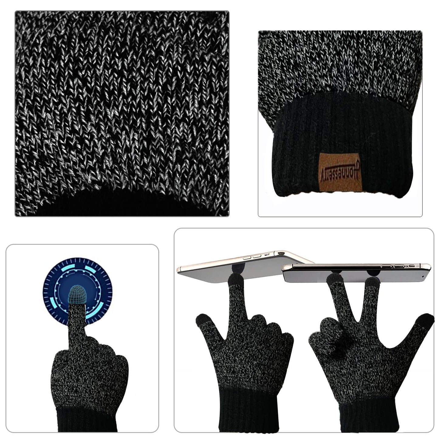 INSISMY. Knitted  Men's Hat, Scarf and Touch Screen Gloves Set