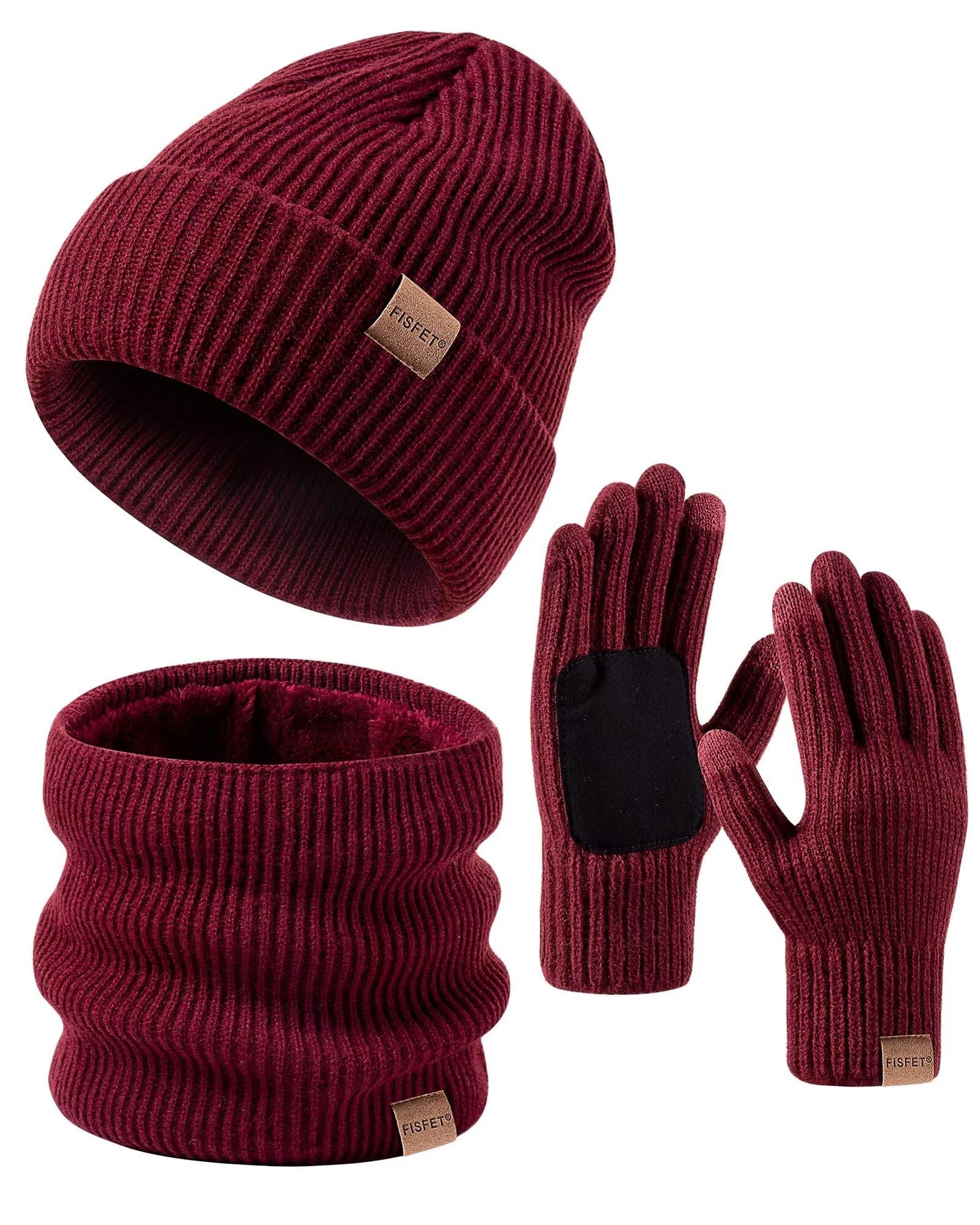 FISFET Knited Unisex Winter Set: Hat, Scarf, Gloves Set