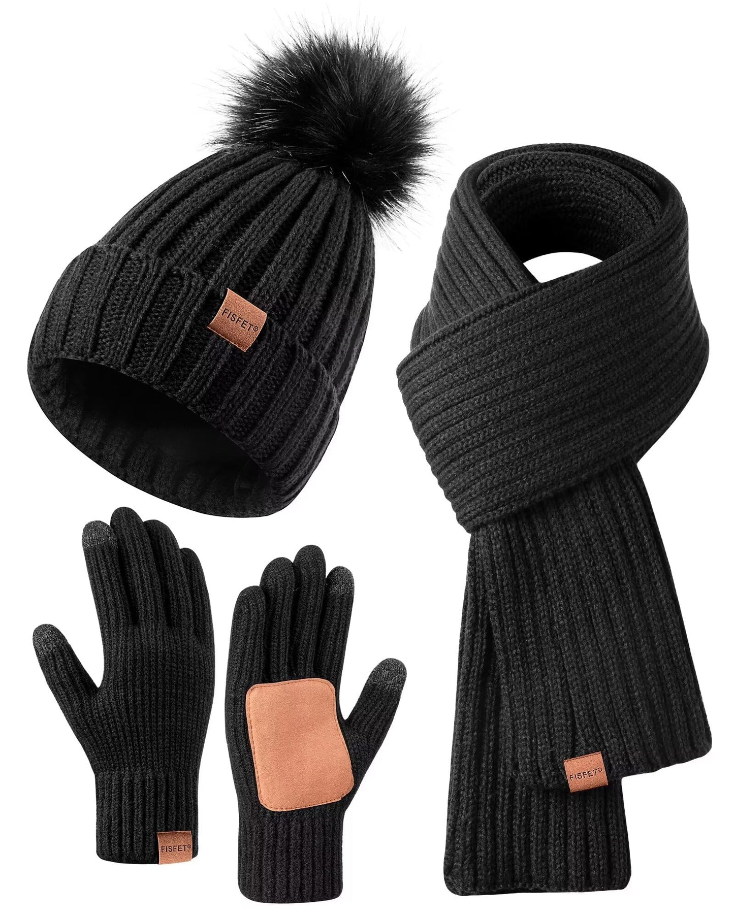 FISFET.Women's Set: Hat, Scarf and Gloves 3 in 1