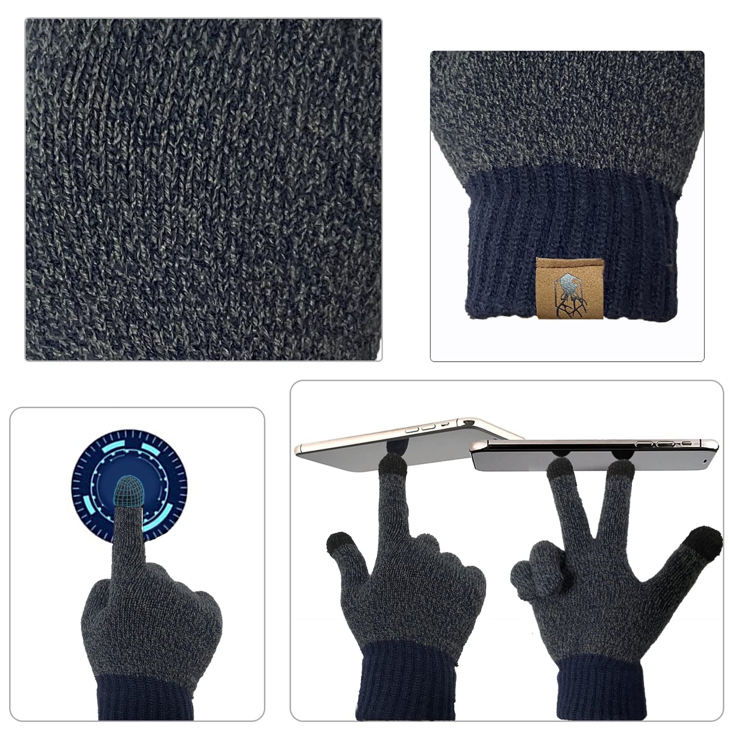 INSISMY. Knitted  Men's Hat, Scarf and Touch Screen Gloves Set