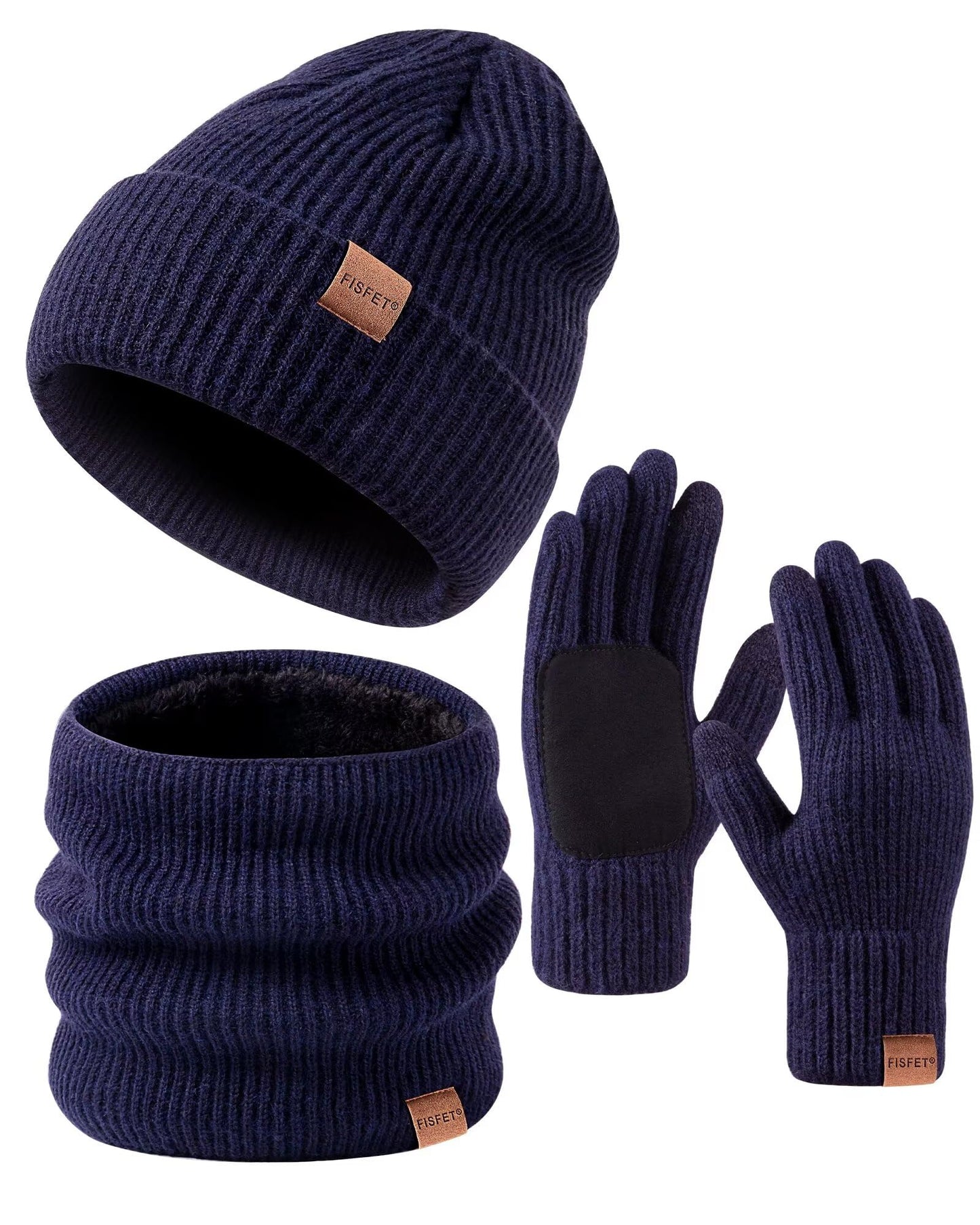 FISFET Knited Unisex Winter Set: Hat, Scarf, Gloves Set