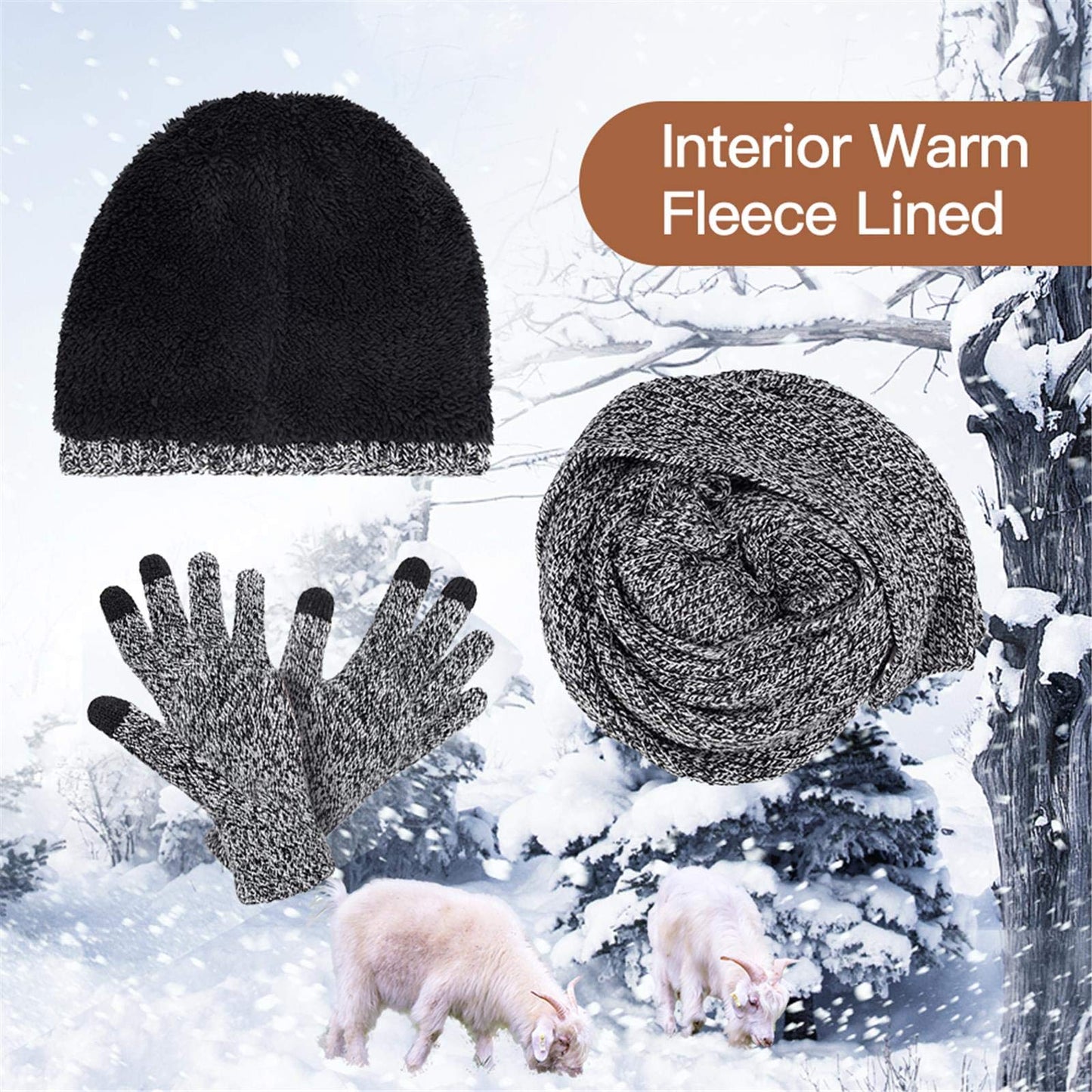 INSISMY. Knitted  Men's Hat, Scarf and Touch Screen Gloves Set