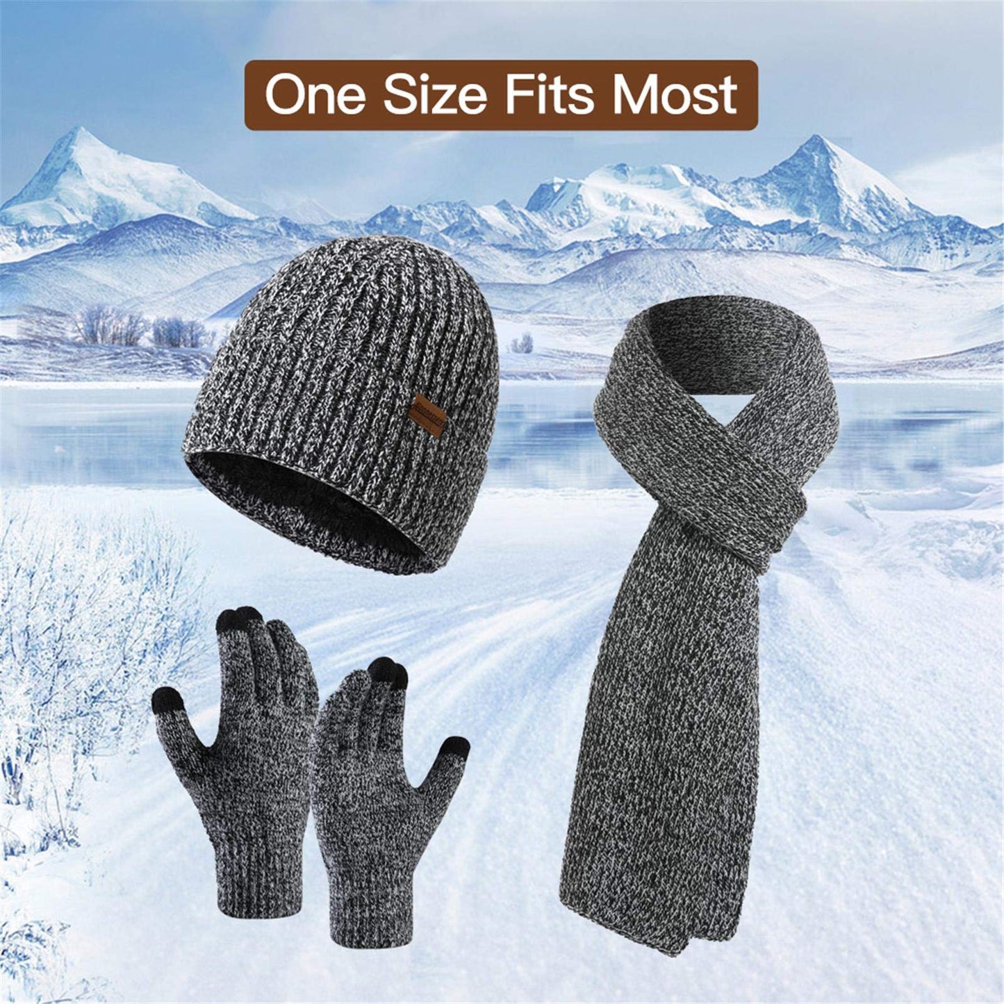 INSISMY. Knitted  Men's Hat, Scarf and Touch Screen Gloves Set