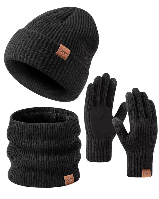 FISFET Knited Unisex Winter Set: Hat, Scarf, Gloves Set