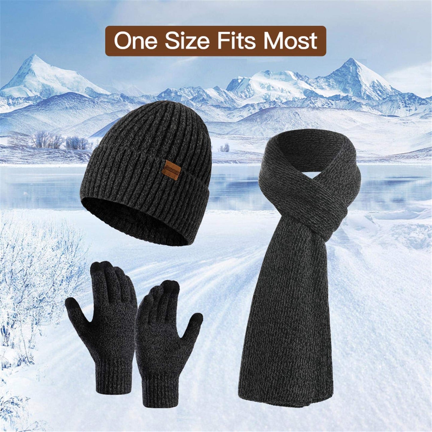 INSISMY. Knitted  Men's Hat, Scarf and Touch Screen Gloves Set