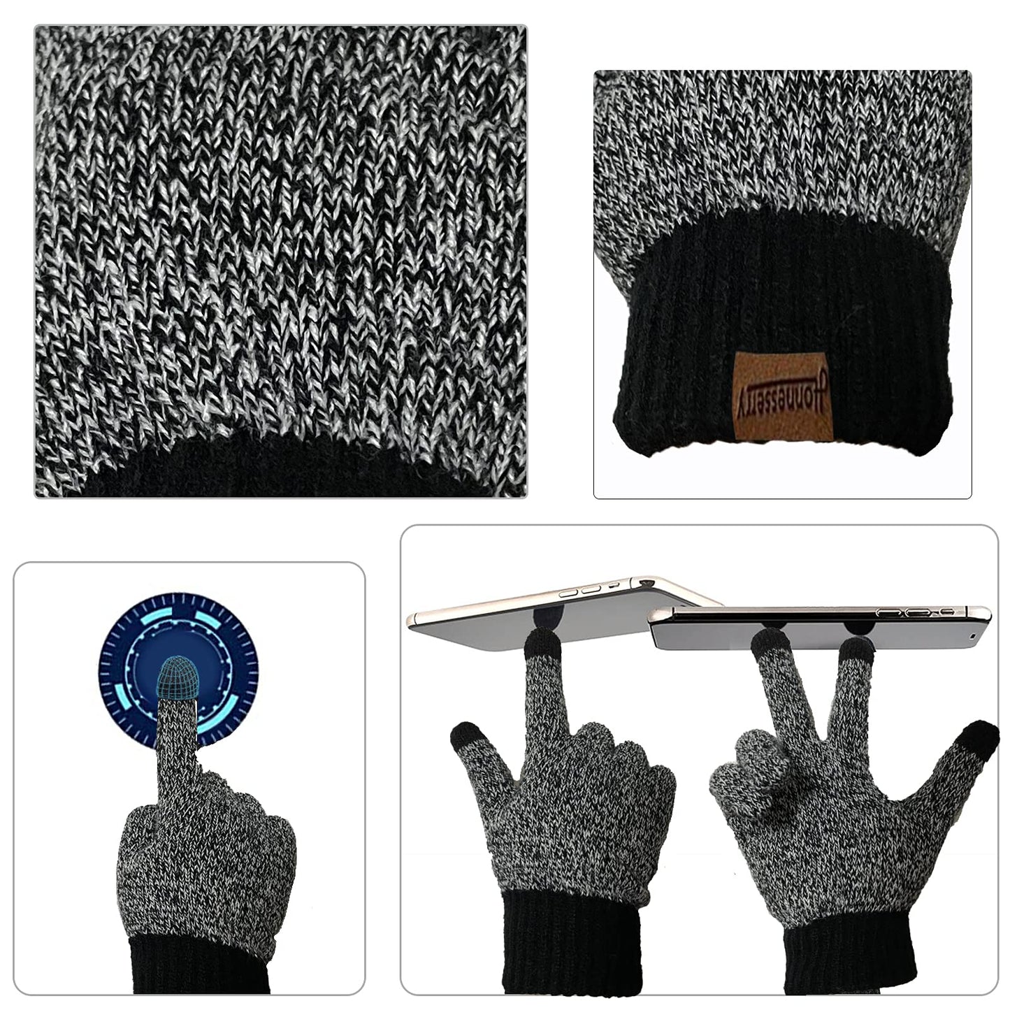 INSISMY. Knitted  Men's Hat, Scarf and Touch Screen Gloves Set