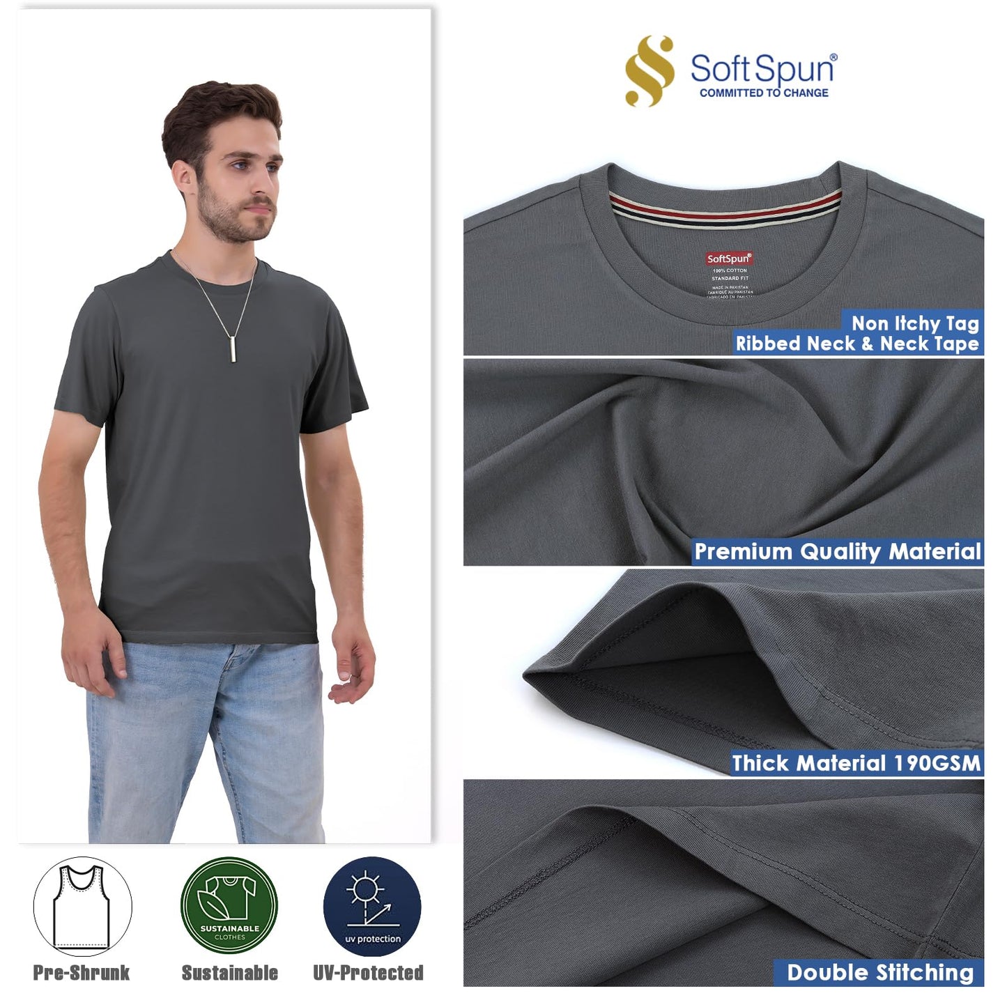 3 Pack T-Shirts for Men 100% Cotton |Premium Plain Crew Neck Mens