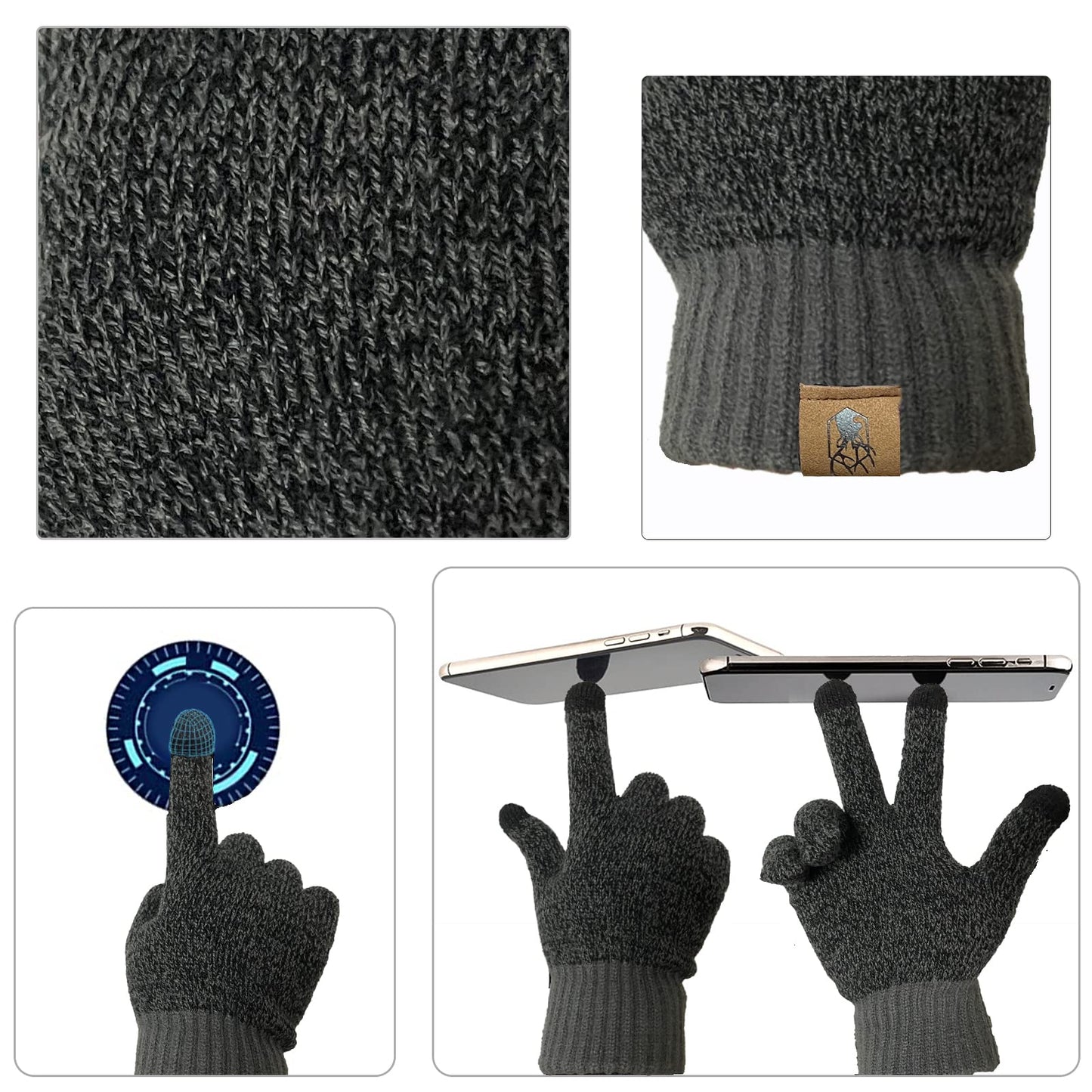 INSISMY. Knitted  Men's Hat, Scarf and Touch Screen Gloves Set