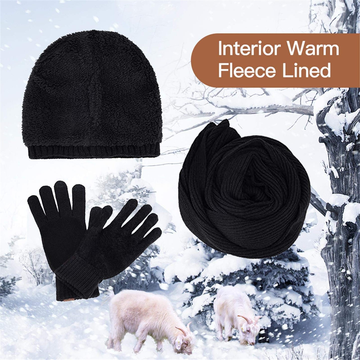 INSISMY. Knitted  Men's Hat, Scarf and Touch Screen Gloves Set