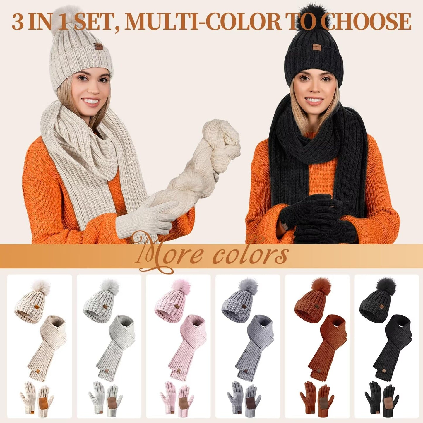 FISFET.Women's Set: Hat, Scarf and Gloves 3 in 1