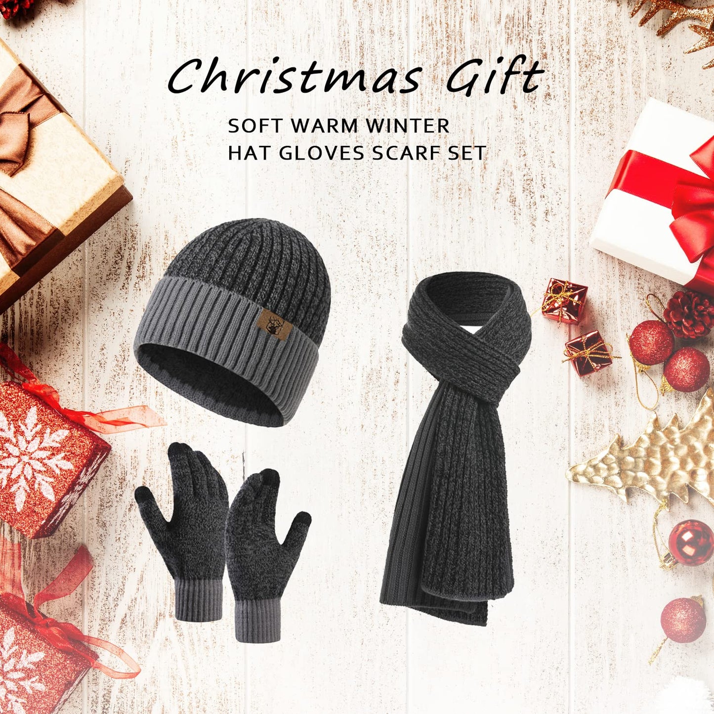 INSISMY. Knitted  Men's Hat, Scarf and Touch Screen Gloves Set