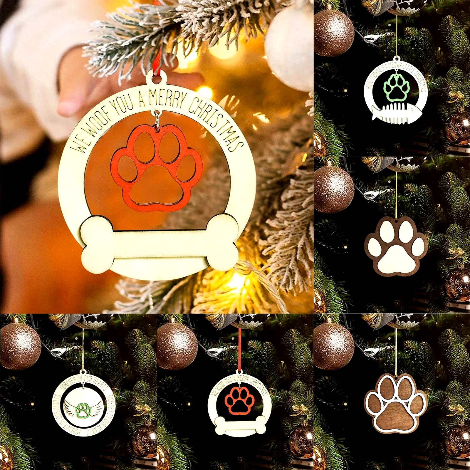 Christmas Wooden Dog Paw Ornament 