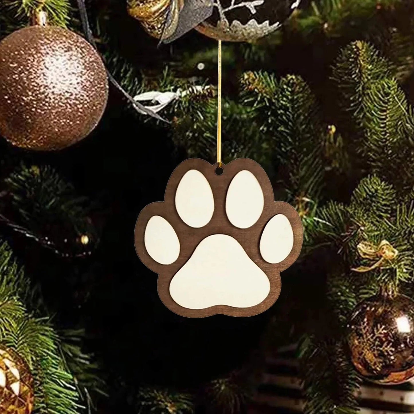 Christmas Wooden Dog Paw Ornament 