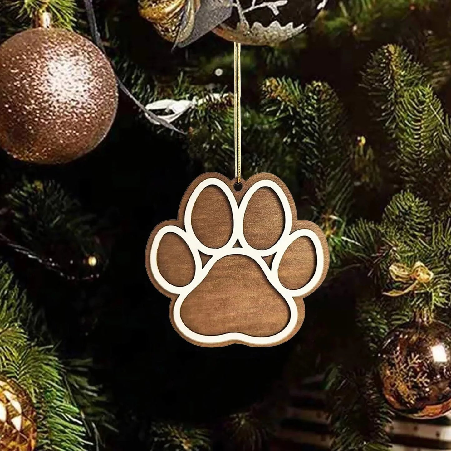 Christmas Wooden Dog Paw Ornament 